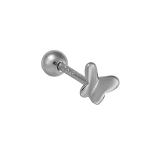 A sterling silver Butterfly Cartilage Stud with a plain design and a barbell ball back style.