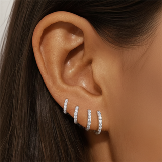 Silver 7mm CZ Huggie Hoop Earrings