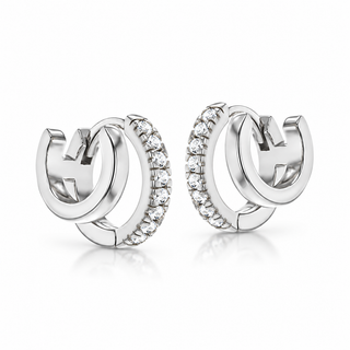 Silver CZ Illusion Double Cuff Huggie Hoops