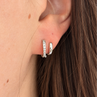 Silver CZ Illusion Double Cuff Huggie Hoops