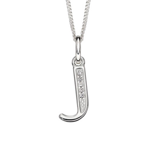 Silver CZ Initial 'J' Pendant