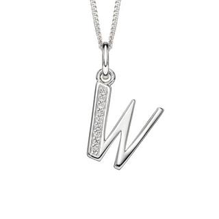 Silver CZ Initial 'W' Pendant