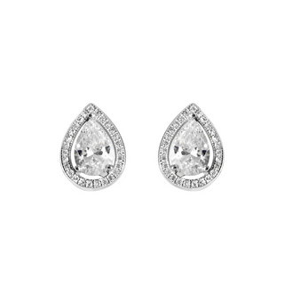 Silver Pear CZ Halo Stud Earrings