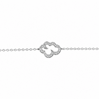 Silver chain with a clover-shaped pendant on a white background