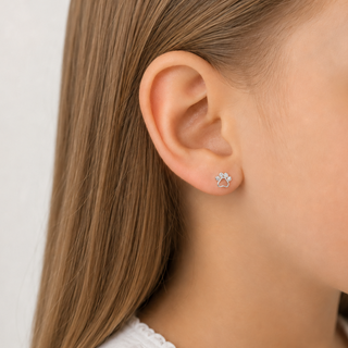Silver CZ Paw Print Stud Earrings
