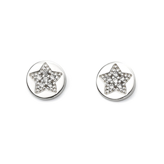 Silver CZ Star Disc Stud Earrings