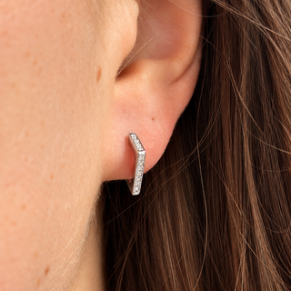 Silver CZ Triangular Diamond Shaped Hoop Earrings