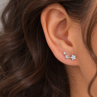 Silver CZ Triple Star Ball Back Cartilage Earring