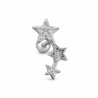 Silver CZ Triple Star Ball Back Cartilage Earring