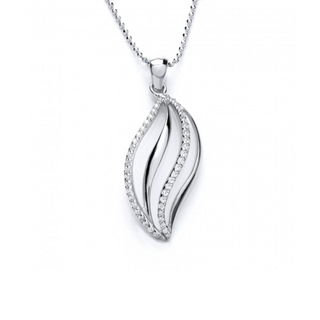 Silver CZ Polished Wave Pendant