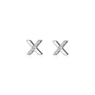 Silver CZ X Cross Stud Earrings