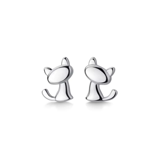Silver Cat Silhouette Stud Earrings