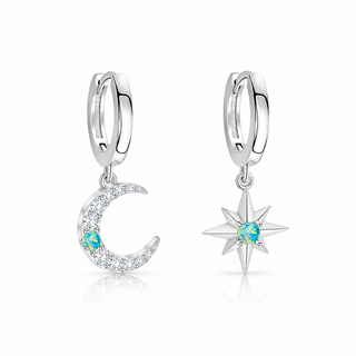 Silver Celestial Moon & Star Mismatched Hoop Earrings