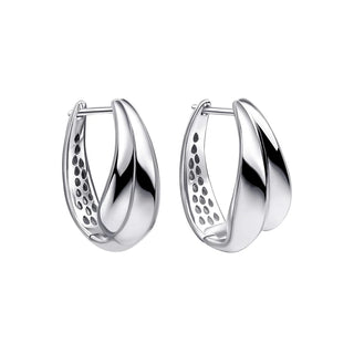 Pair of silver hoop earrings on a white background