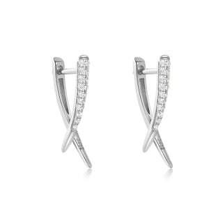 Silver CZ Geometric Cross Drop Earrings