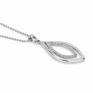 Silver teardrop pendant necklace on a white background