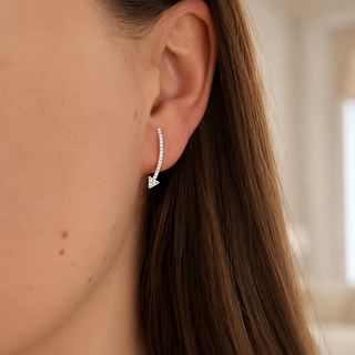 Silver Curved Arrow CZ Climber Earrings