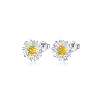 Silver White Daisy Stud Earrings