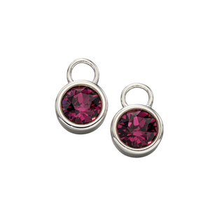 Silver Dark Purple Crystal Hoop Earrings Charms