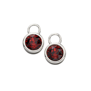 Silver 20mm Hoop Earrings with Dark Red Crystal Charm Set