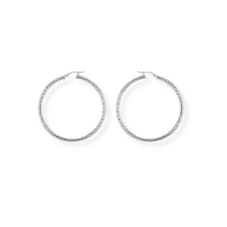 Silver Diamond Cut Twist Hoop Earrings