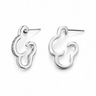 Pair of cloud shaped silver earrings on a white background