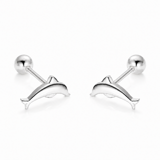 Silver Dolphin Ball Back Stud Earrings