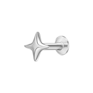 Silver Four Point Star Labret Cartilage Stud