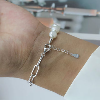 Silver Freshwater Pearl Paper Link Bracelet