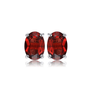 Silver Oval Garnet Stud Earrings