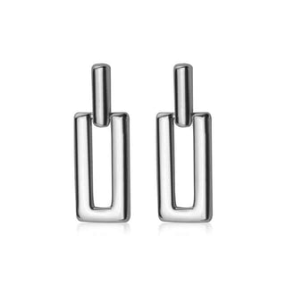 Silver Geometric Rectangle Mini Drop Earrings