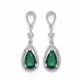 Vintage Style Green Pear-Shaped CZ Drop Earrings