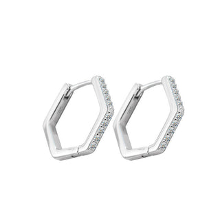 Silver Hexagon CZ Hinged Hoop Earrings