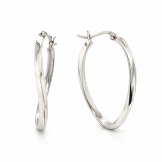 Pair of silver hoop earrings on a white background