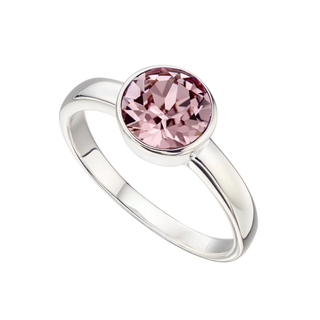 Silver ring with a pink gemstone on a white background