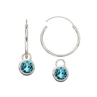 Silver Light Blue Crystal Charms Hoop Earrings