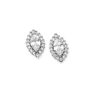 Silver Marquise CZ Halo Stud Earrings