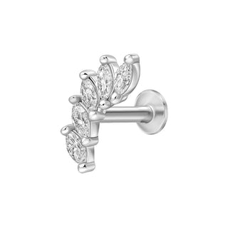 Silver earring with clear gemstones on a white background
