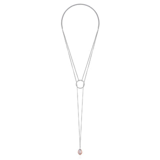 Long necklace with a small pearl pendant on a white background