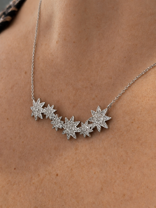 Silver Nova CZ Star Bar Necklace