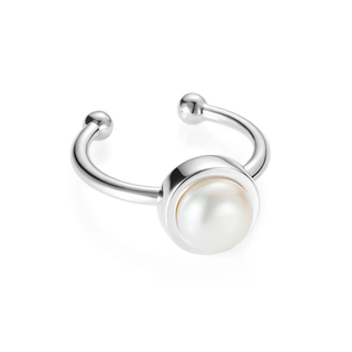 Silver ring with a pearl on a white background