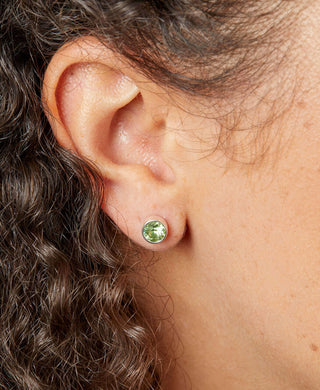 Silver Peridot Green Crystal Earrings