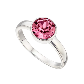Silver ring with a pink gemstone on a white background