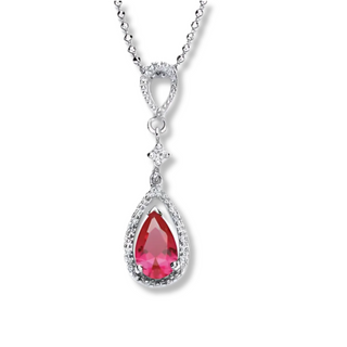 Silver Red Pear CZ Drop Pendant