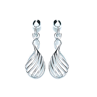 Silver Ribbed Teardrop Drop Earrings