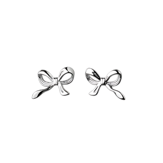 Silver Ribbon Bow Stud Earrings