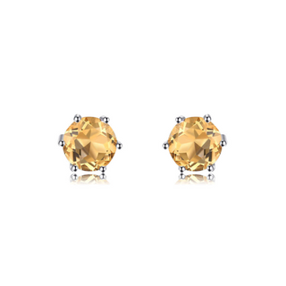 Silver Round 5mm Citrine Stud Earrings