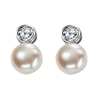 Silver Rubover CZ Pearl Earrings
