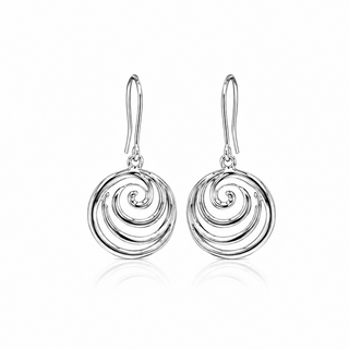Silver spiral earrings on a white background