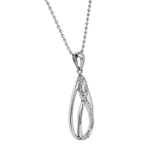 Silver teardrop pendant necklace on a white background